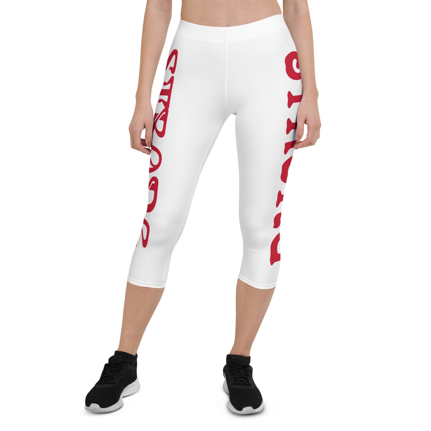 “STRONG” White Capri Leggings W/Red Font