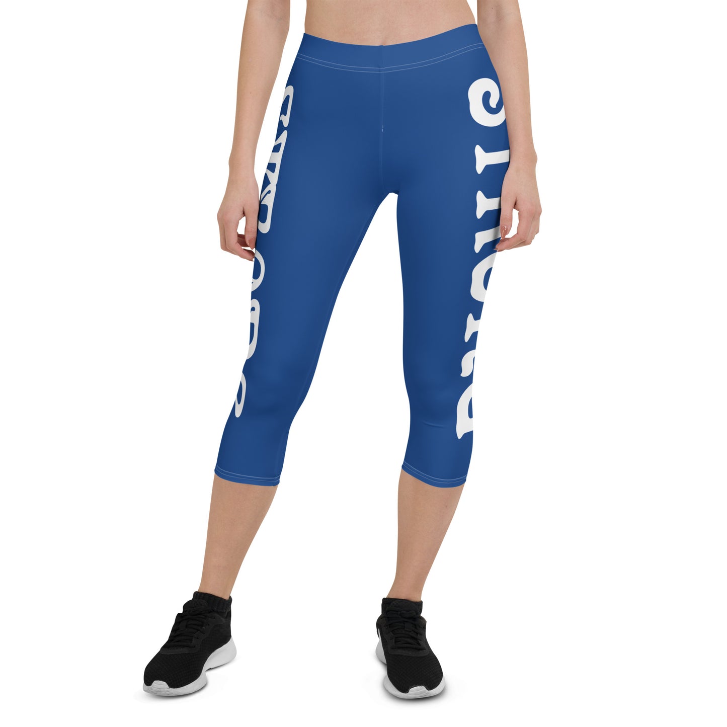 “STRONG” Blue Capri Leggings W/White Font