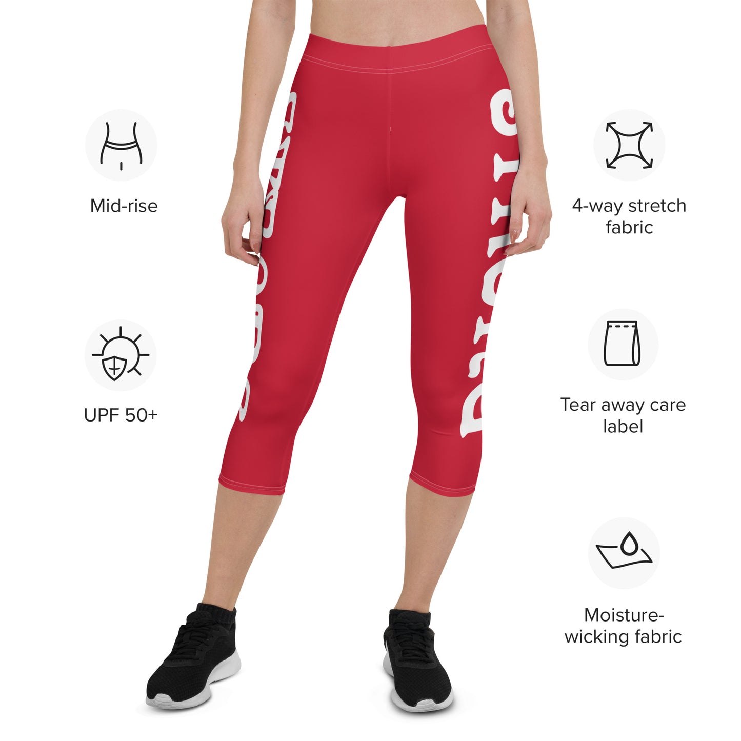 “STRONG”Red Capri Leggings W/White Font