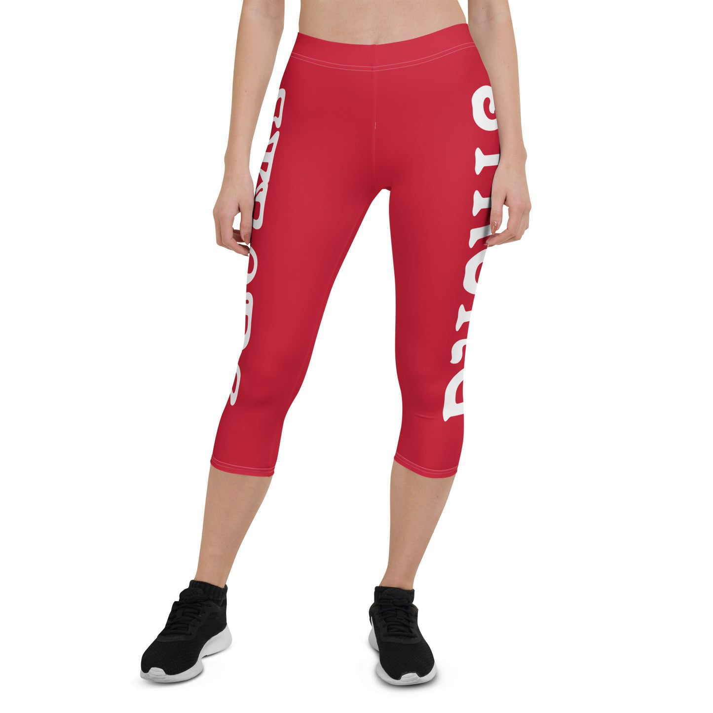 “STRONG”Red Capri Leggings W/White Font