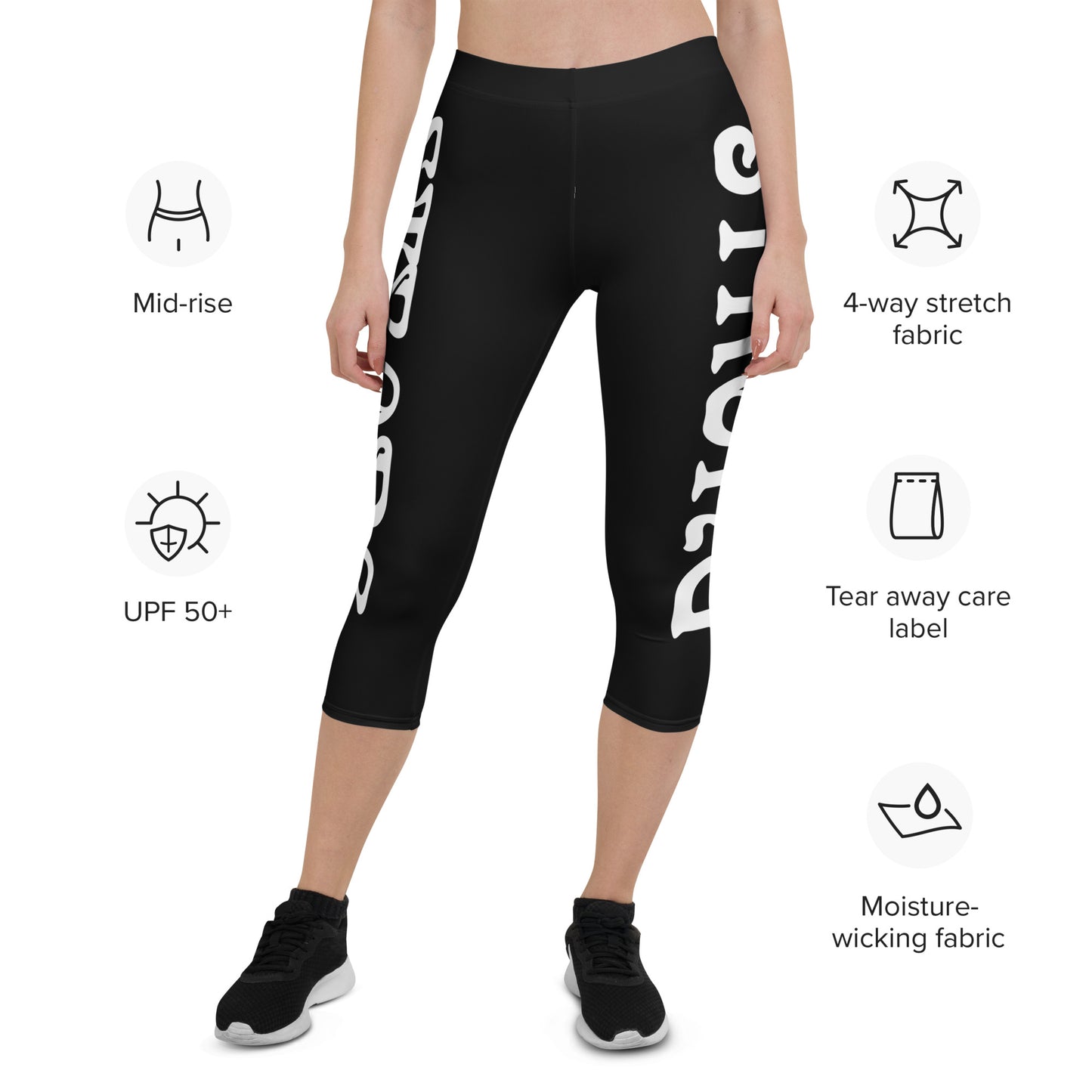 “STRONG” Black Capri Leggings W/White Font