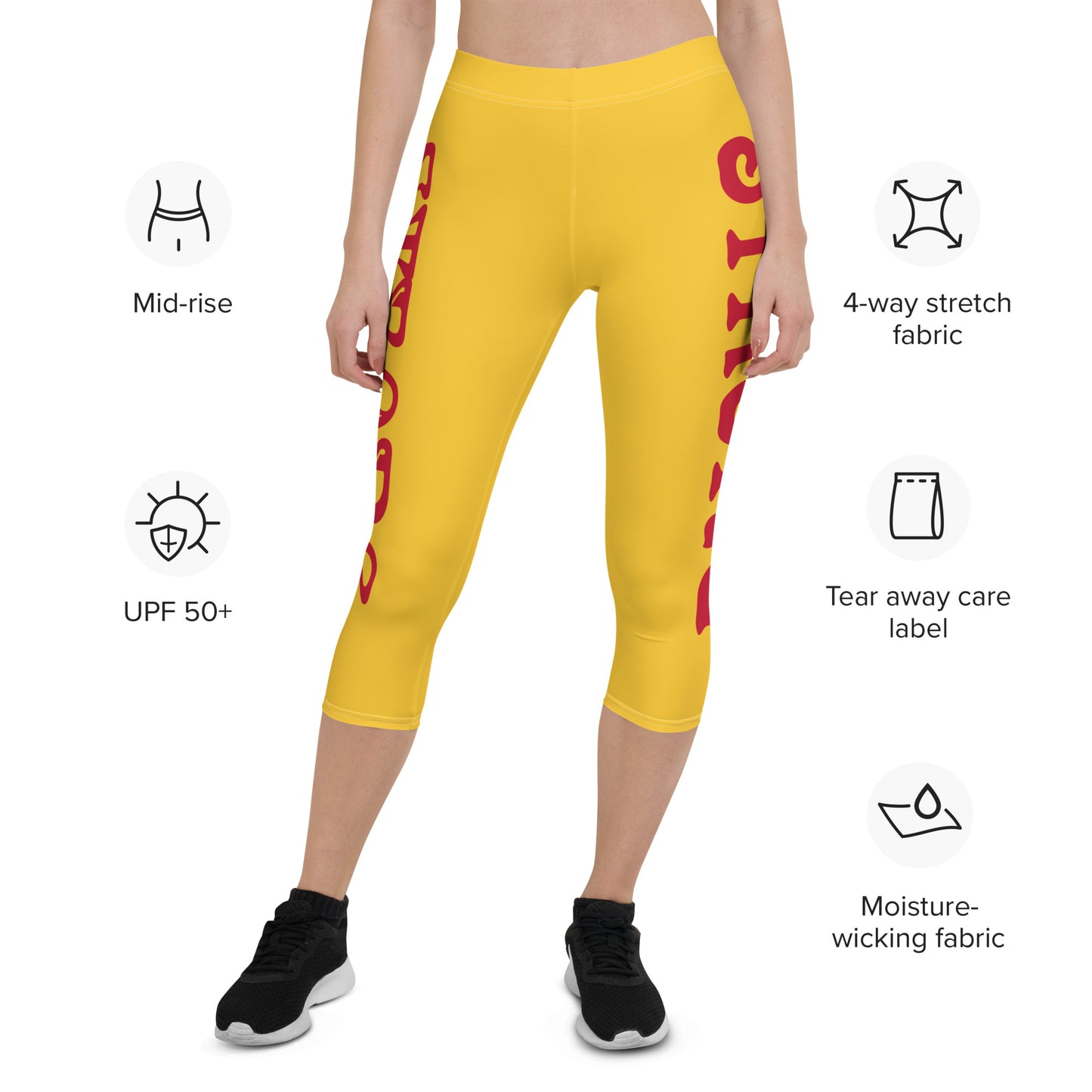 “STRONG” Yellow Capri Leggings W/Red Font