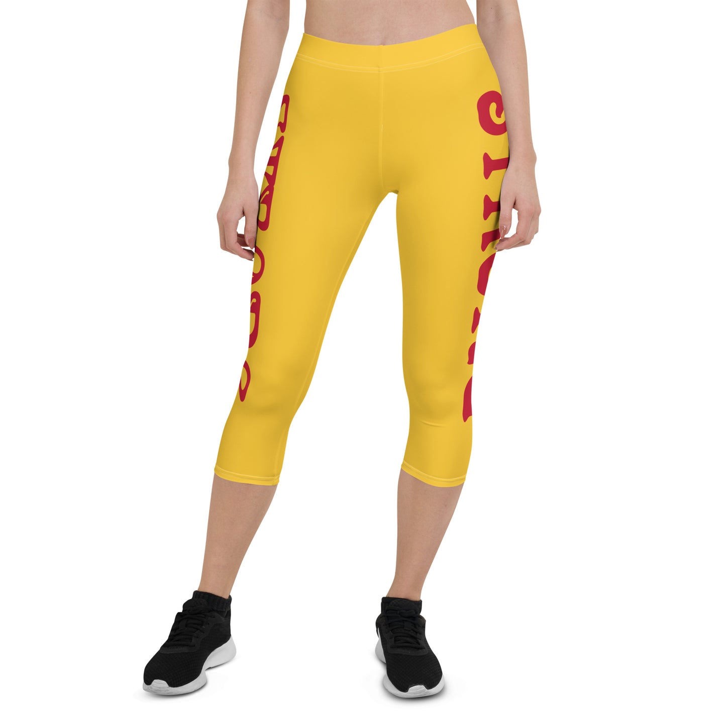 “STRONG” Yellow Capri Leggings W/Red Font