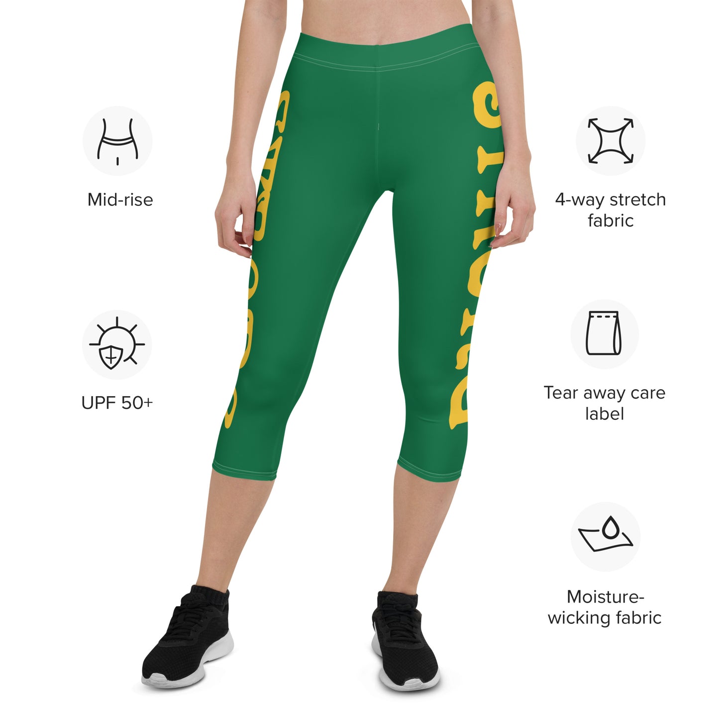 “STRONG” Green Capri Leggings W/Yellow Font