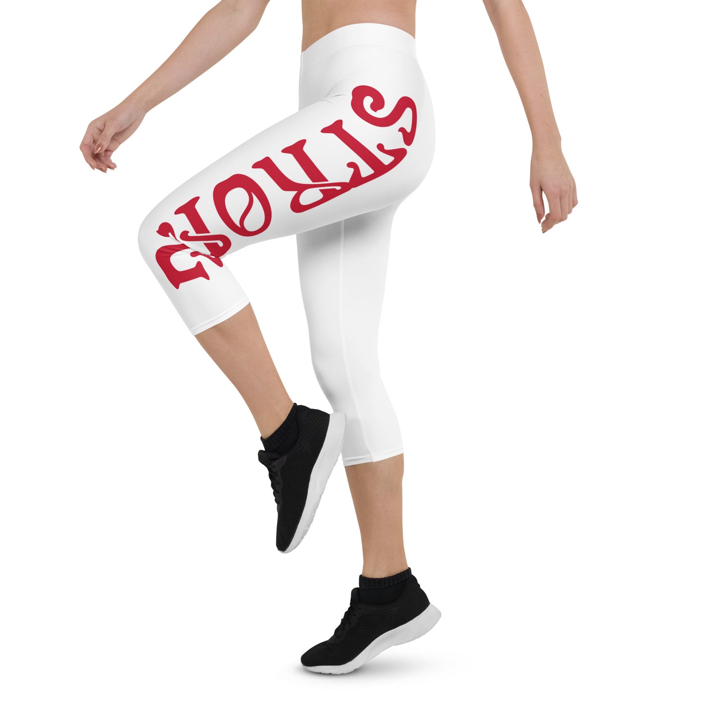 “STRONG” White Capri Leggings W/Red Font