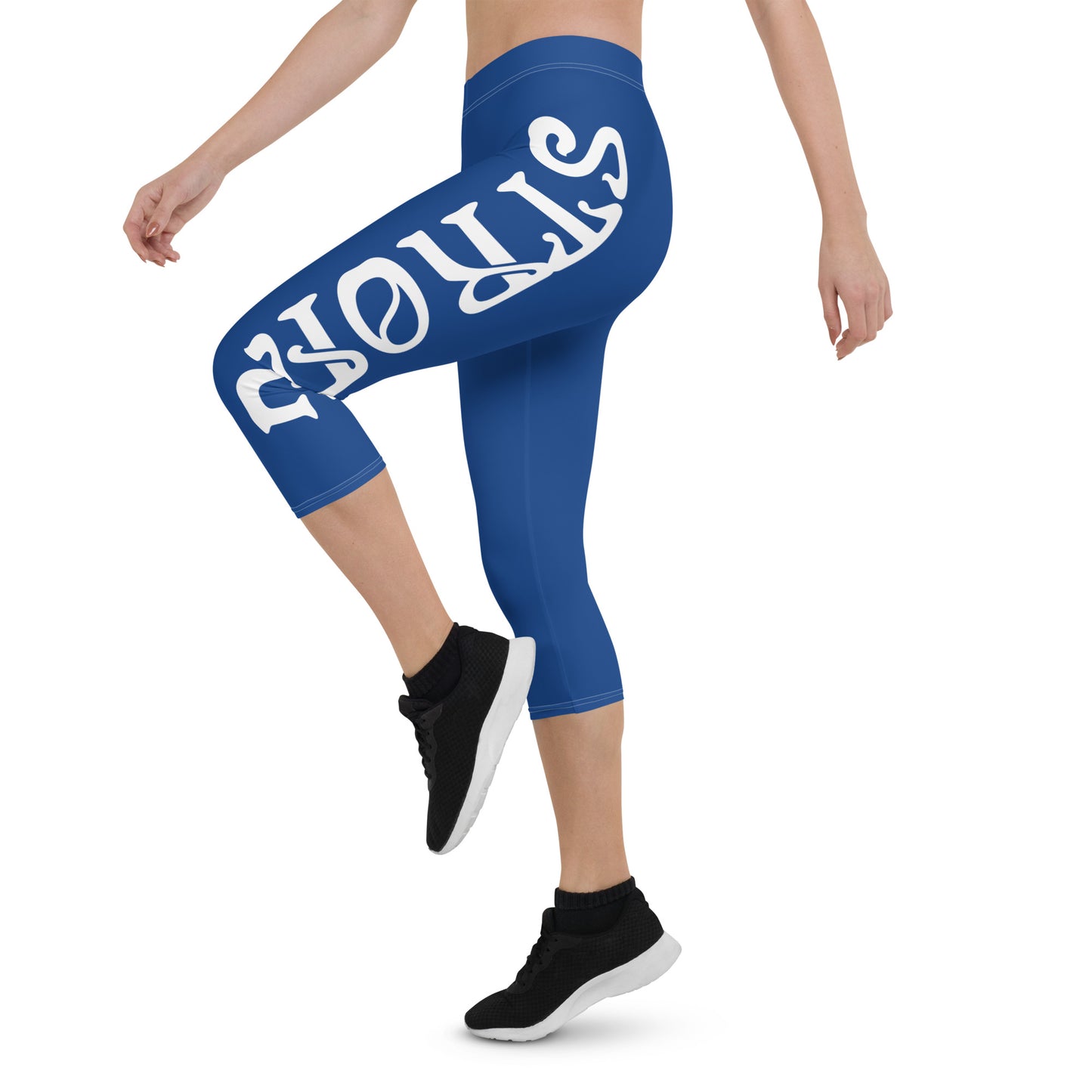 “STRONG” Blue Capri Leggings W/White Font