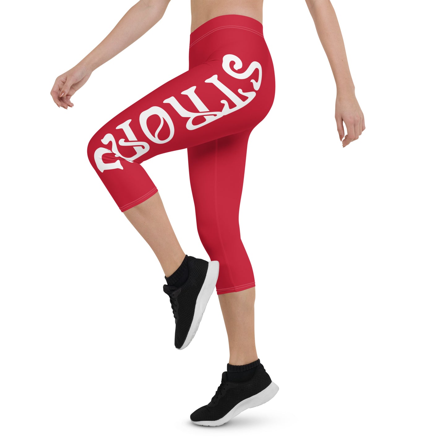 “STRONG”Red Capri Leggings W/White Font