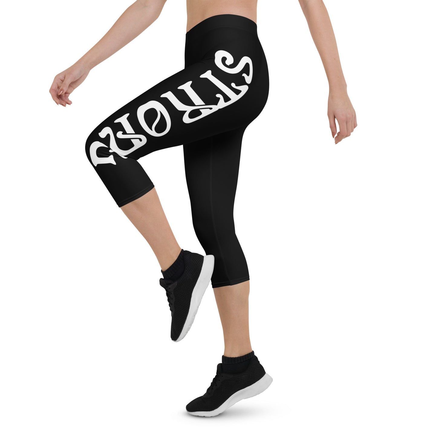 “STRONG” Black Capri Leggings W/White Font