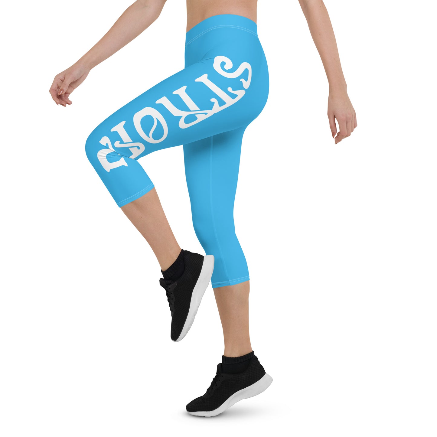 “STRONG” SkyBlue Capri Leggings W/White Font