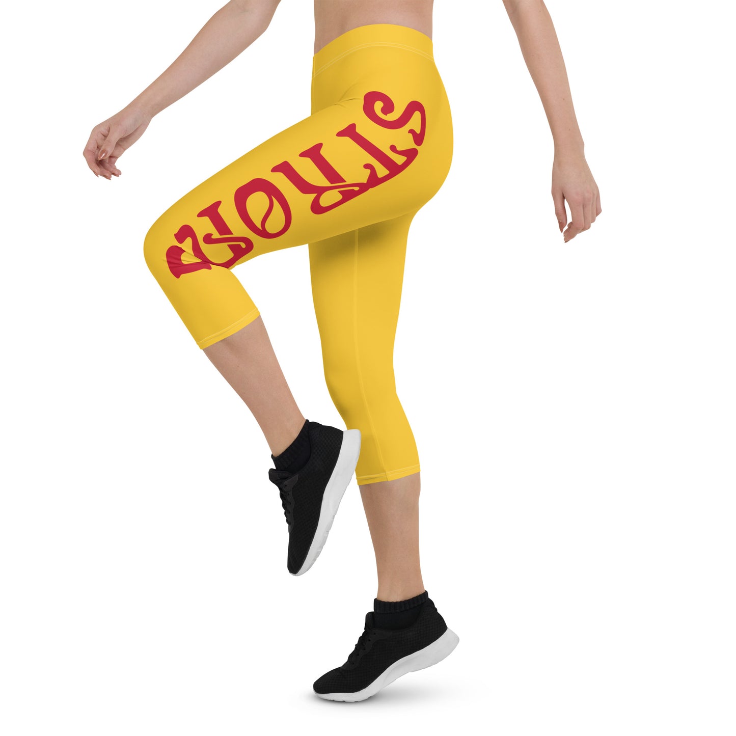 “STRONG” Yellow Capri Leggings W/Red Font