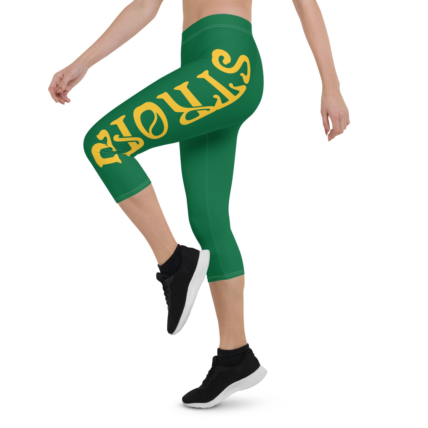 “STRONG” Green Capri Leggings W/Yellow Font