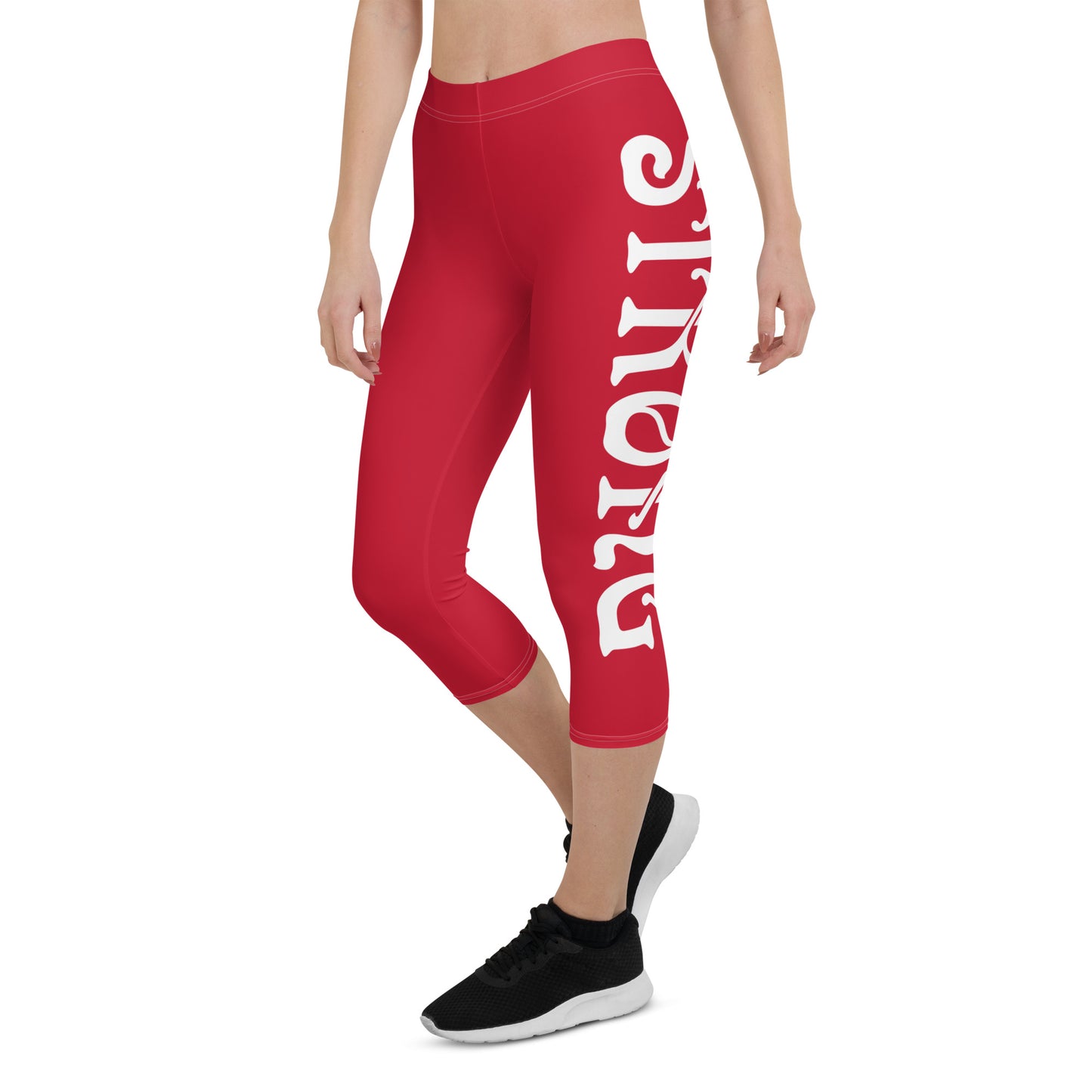 “STRONG”Red Capri Leggings W/White Font