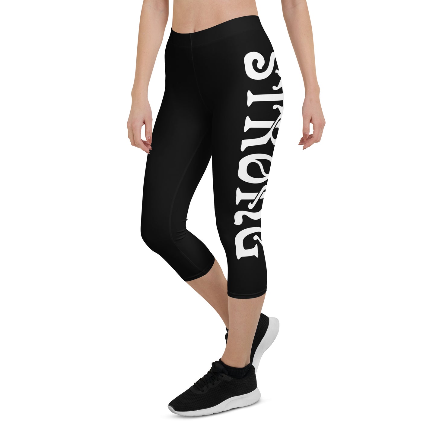 “STRONG” Black Capri Leggings W/White Font