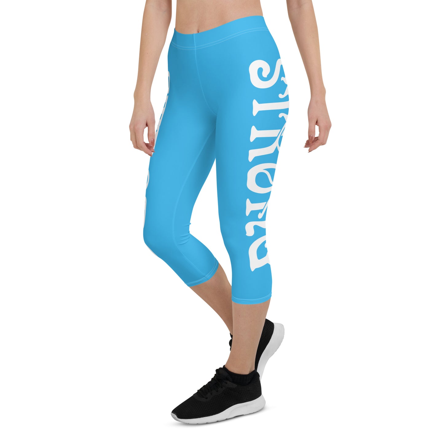 “STRONG” SkyBlue Capri Leggings W/White Font