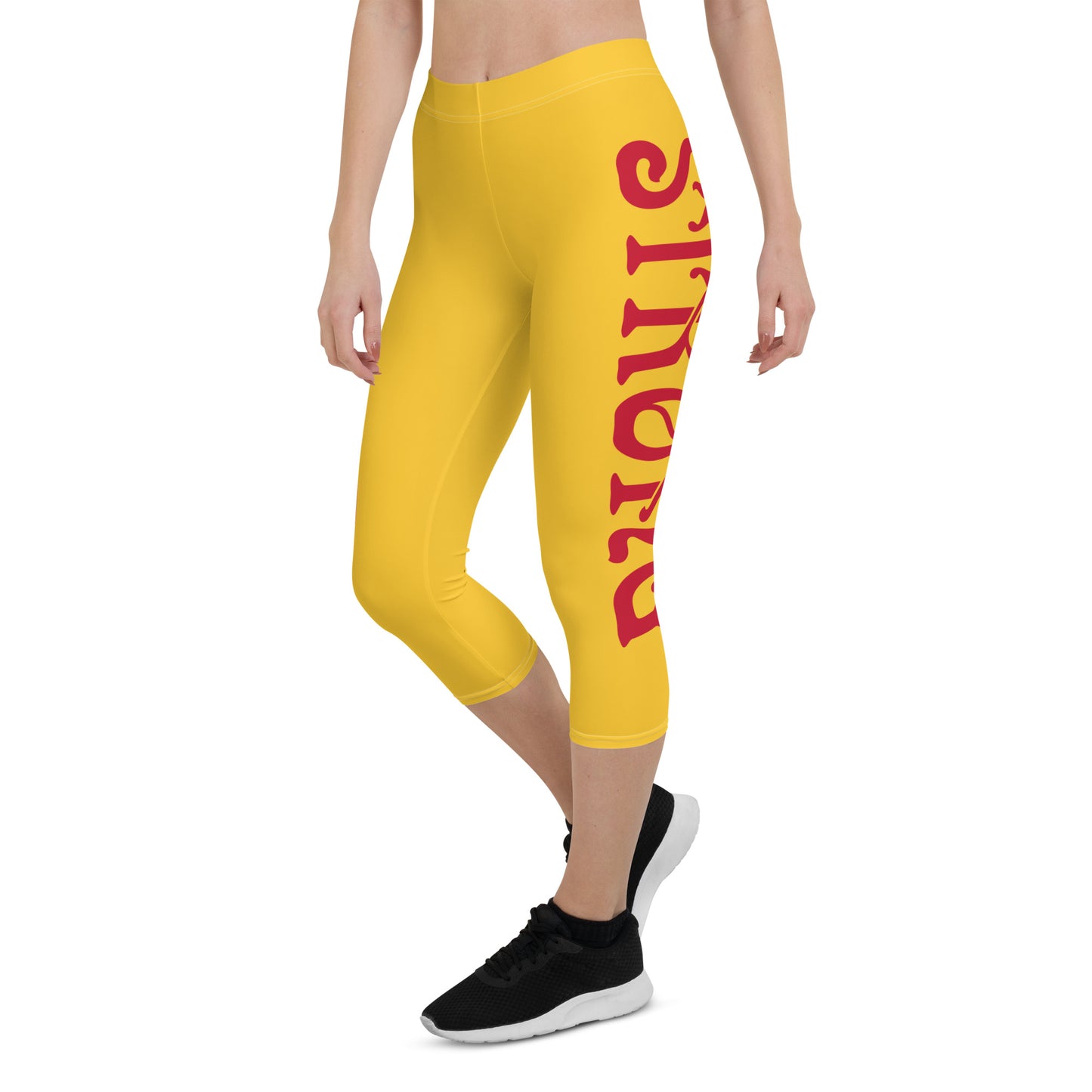 “STRONG” Yellow Capri Leggings W/Red Font