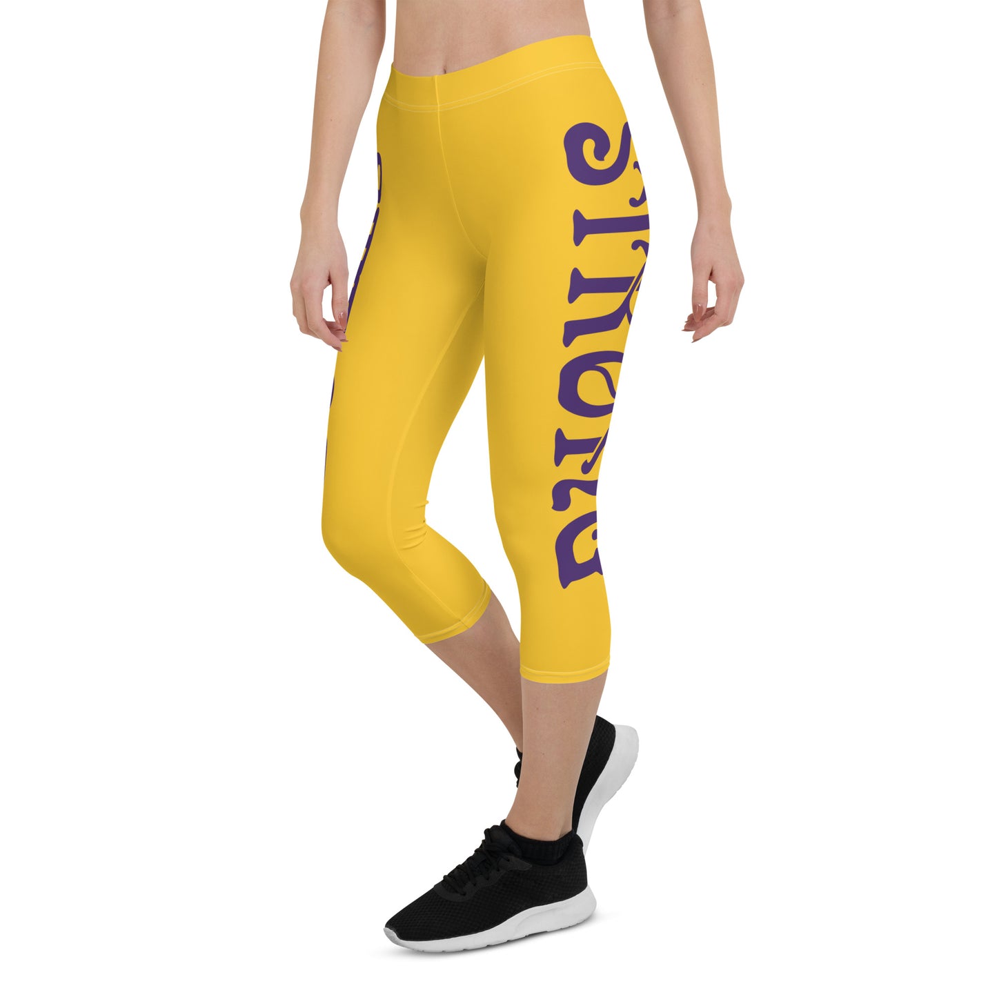 “STRONG” Yellow Capri Leggings W/Purple Font