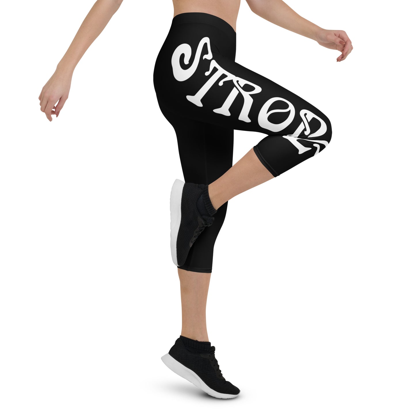 “STRONG” Black Capri Leggings W/White Font