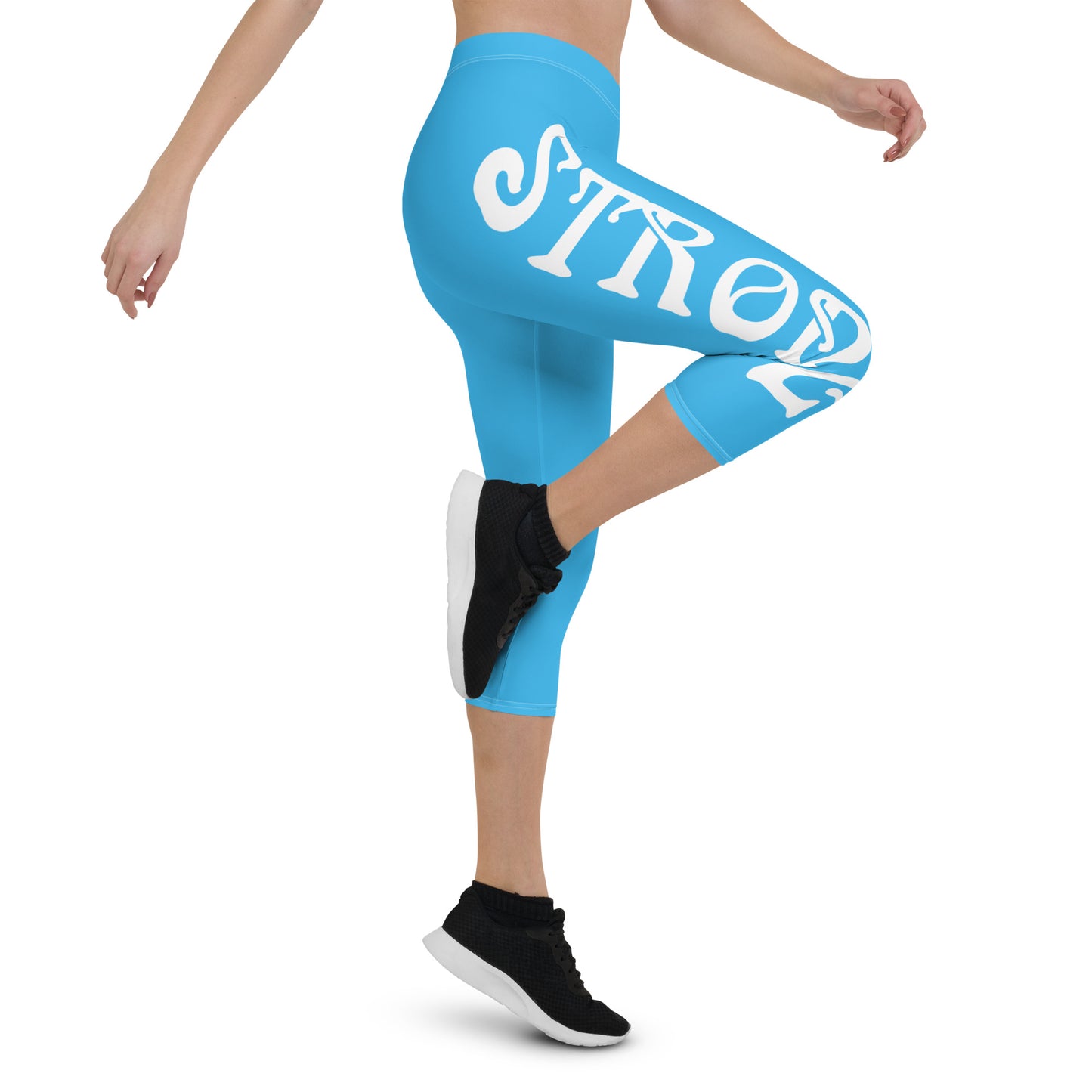 “STRONG” SkyBlue Capri Leggings W/White Font