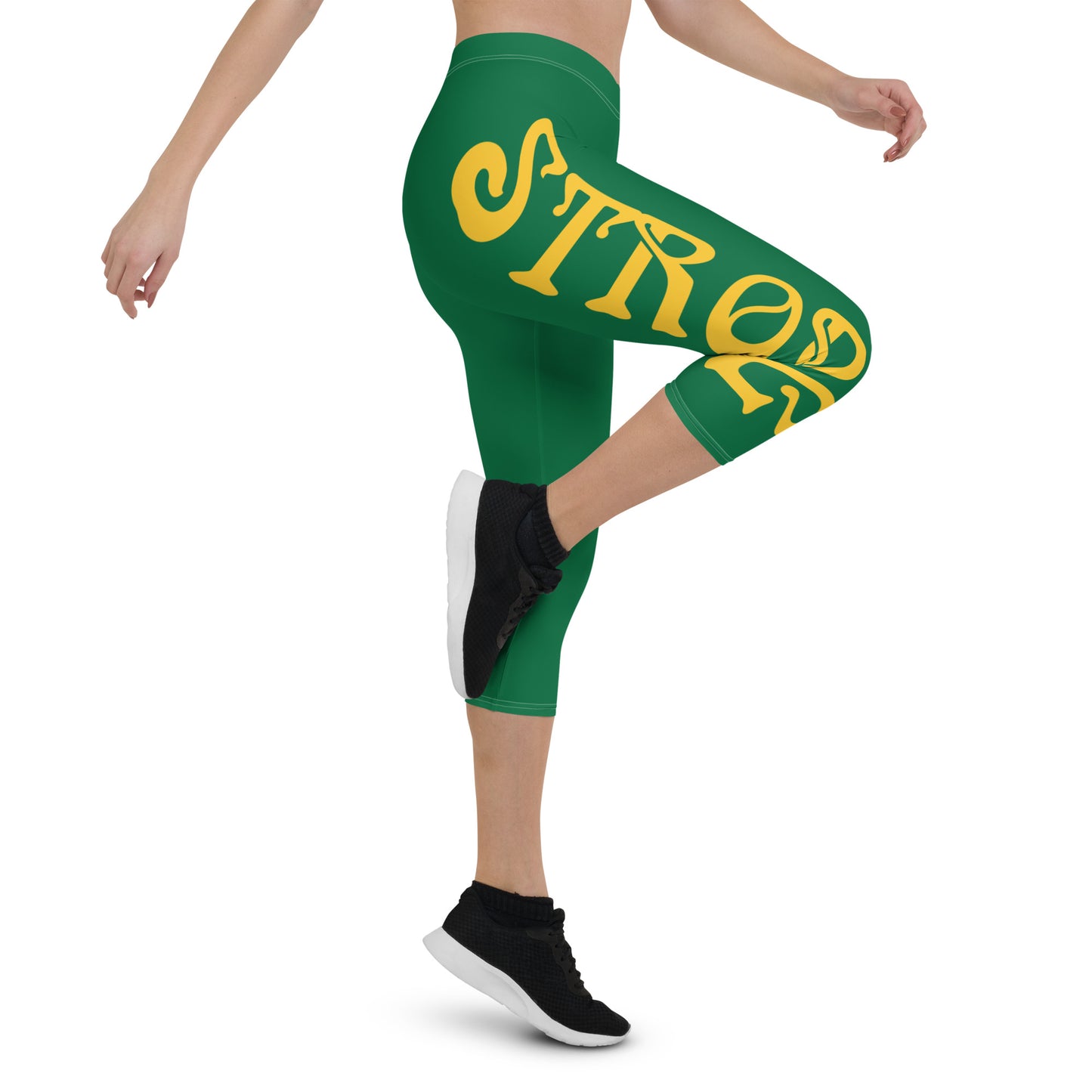 “STRONG” Green Capri Leggings W/Yellow Font