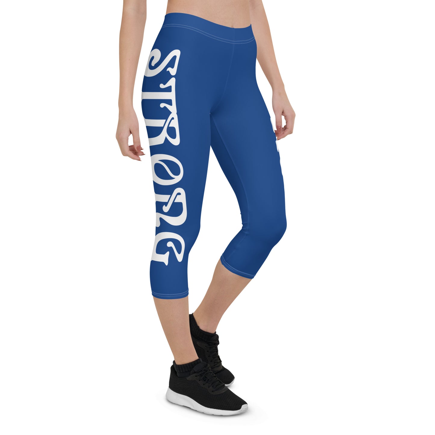 “STRONG” Blue Capri Leggings W/White Font