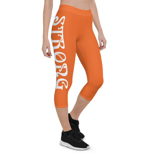 “STRONG” Orange Capri Leggings W/White Font