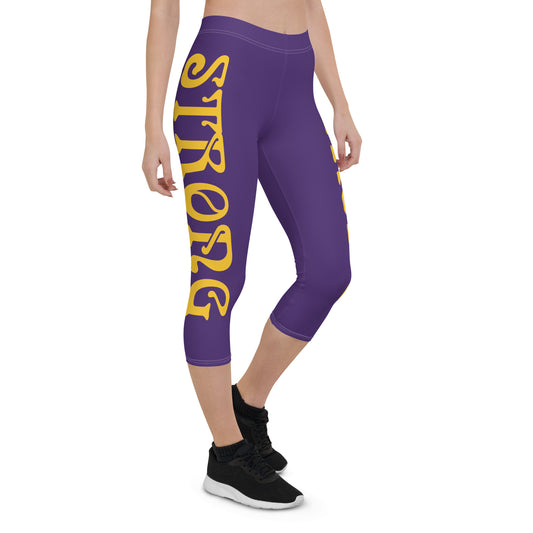 “STRONG” Purple Capri Leggings W/Yellow Font