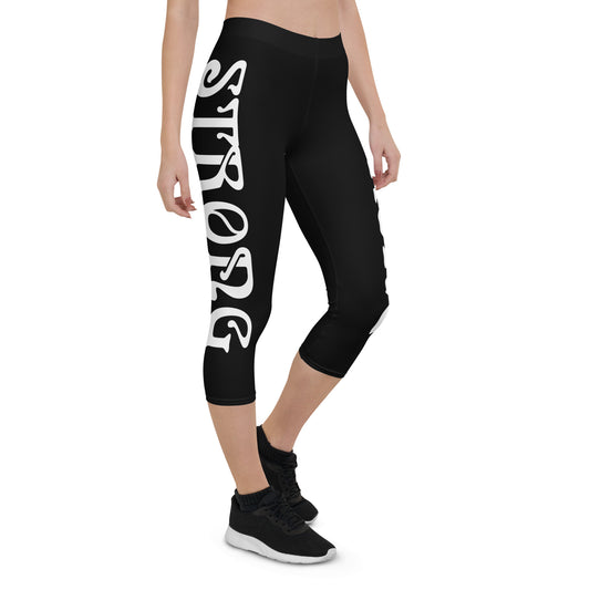 “STRONG” Black Capri Leggings W/White Font