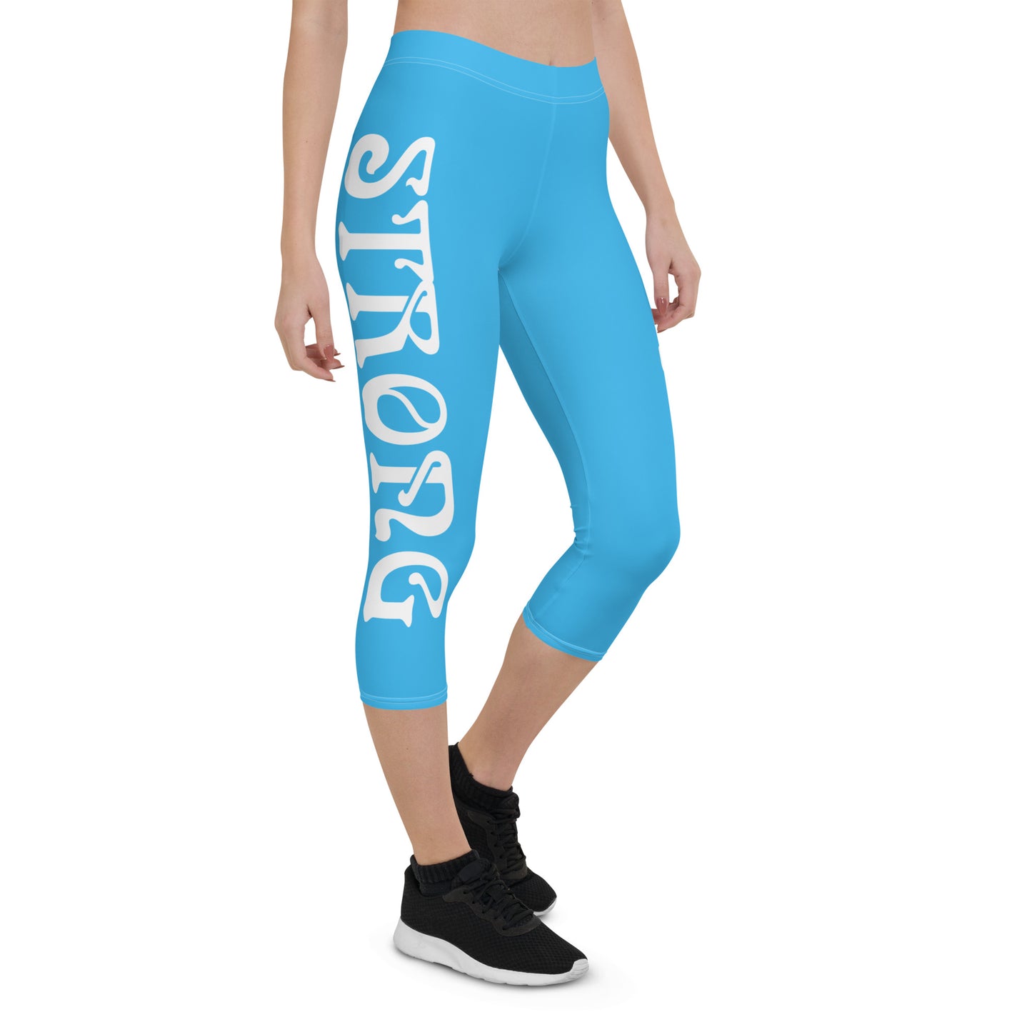 “STRONG” SkyBlue Capri Leggings W/White Font