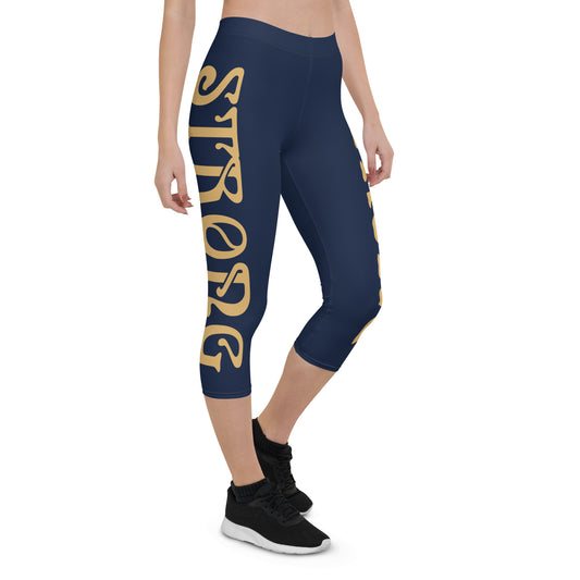 “STRONG” Navy Capri Leggings W/Fawn Font