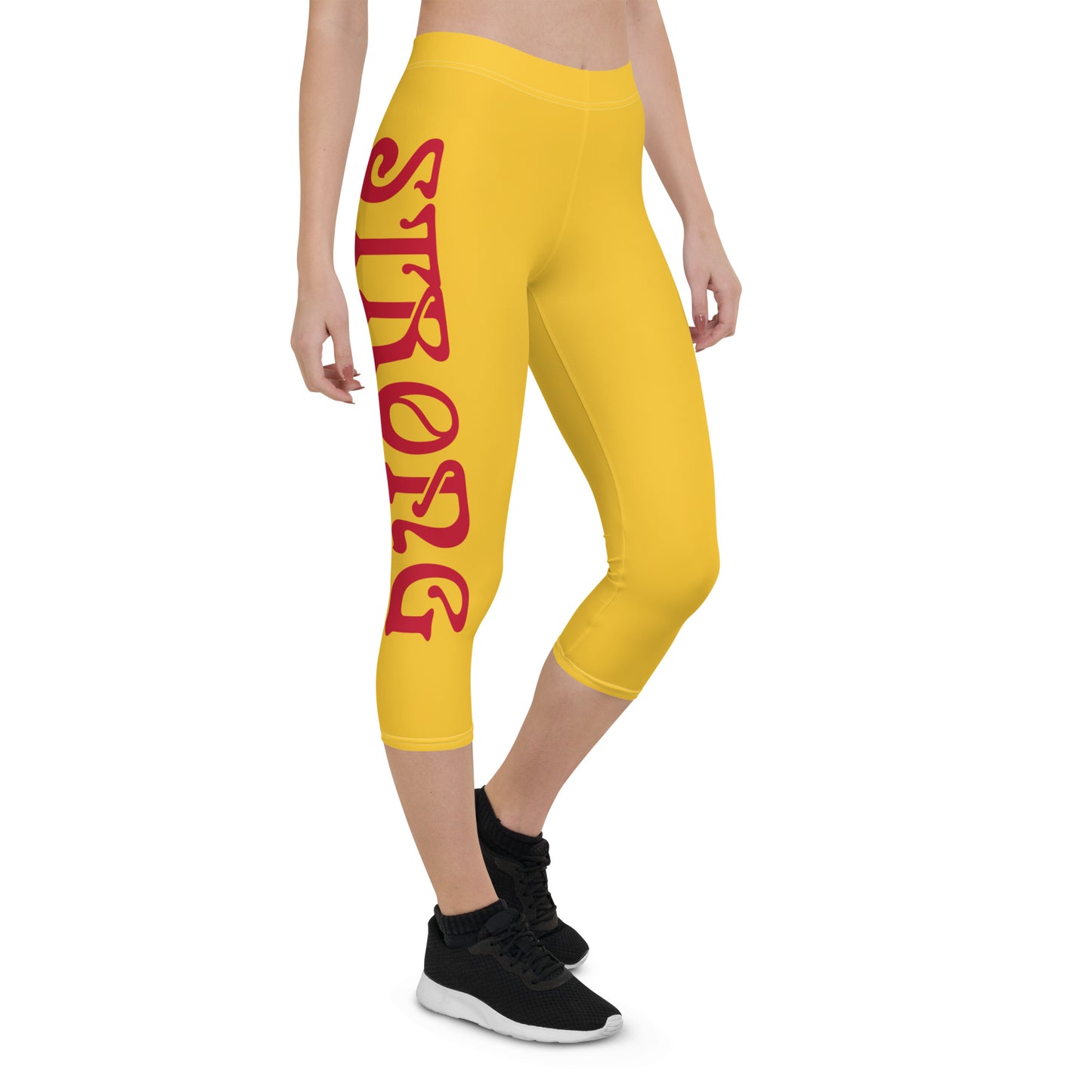 “STRONG” Yellow Capri Leggings W/Red Font