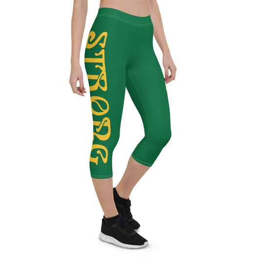 “STRONG” Green Capri Leggings W/Yellow Font