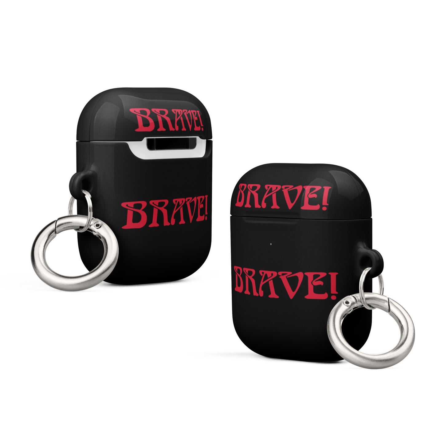 “BRAVE!”Black Case for AirPods®W/Red Font