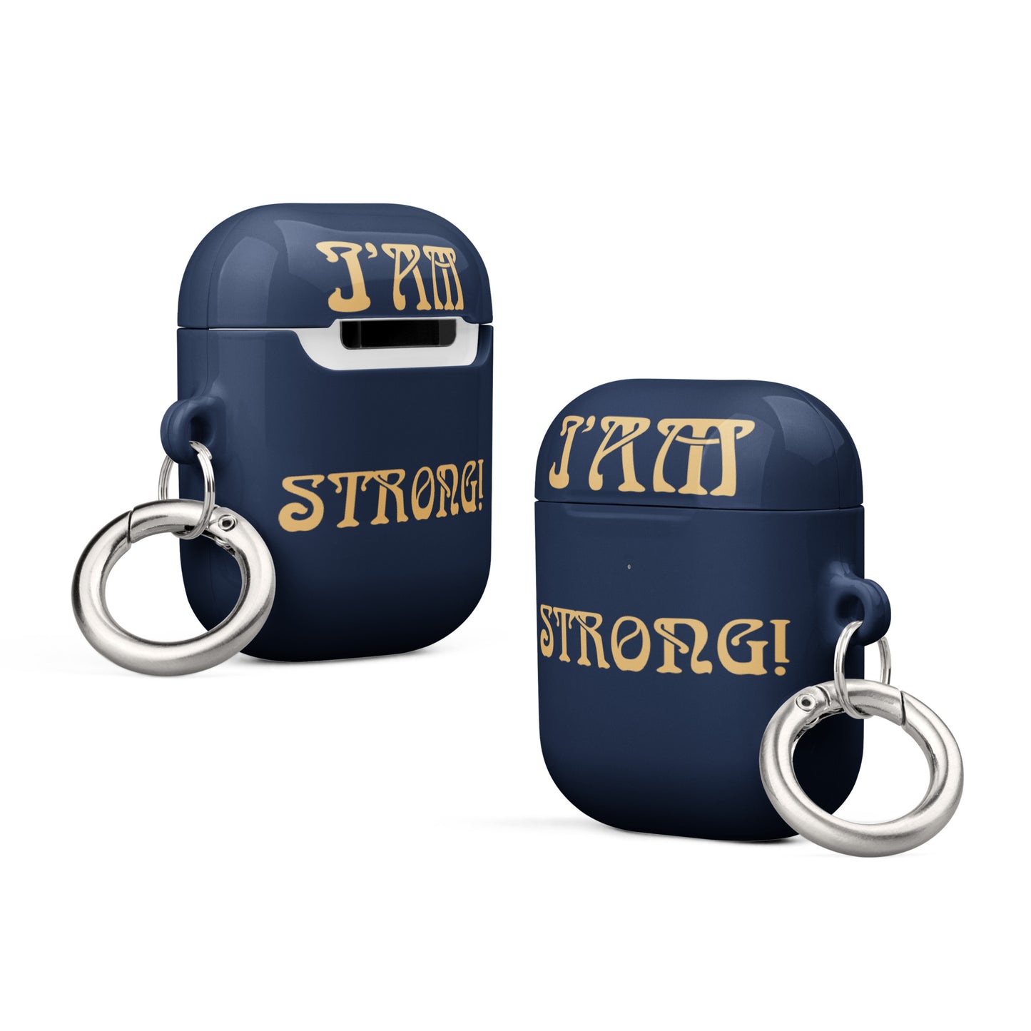 “I’AM STRONG!”Navy Case for AirPods® W/Fawn Font