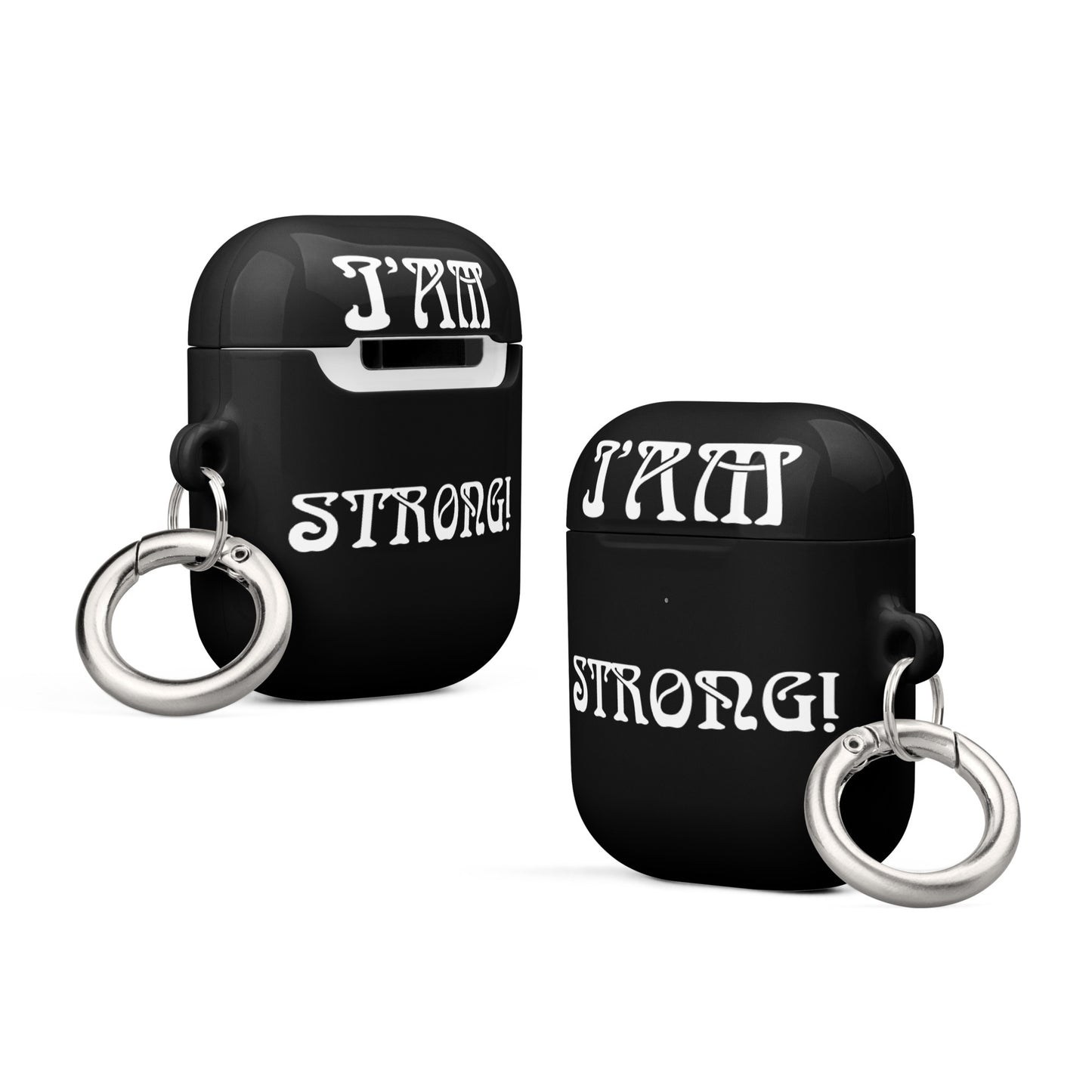 “I’AM STRONG!”Black Case for AirPods® W/White Font