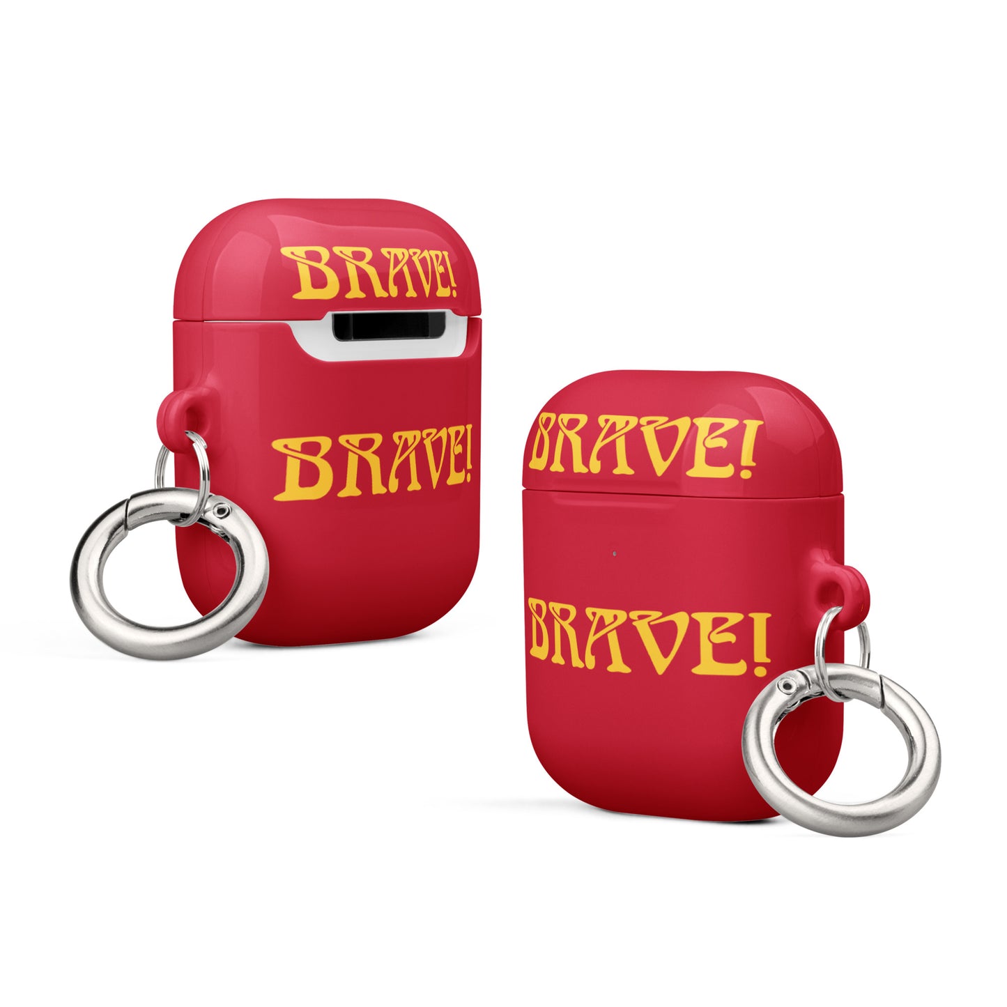 “BRAVE!”Red Case for AirPods®W/Yellow Font