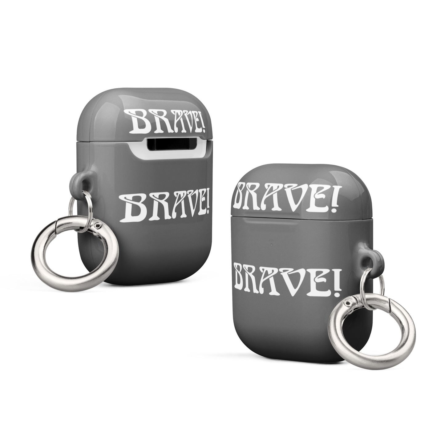 “BRAVE!”Grey Case for AirPods®W/White Font