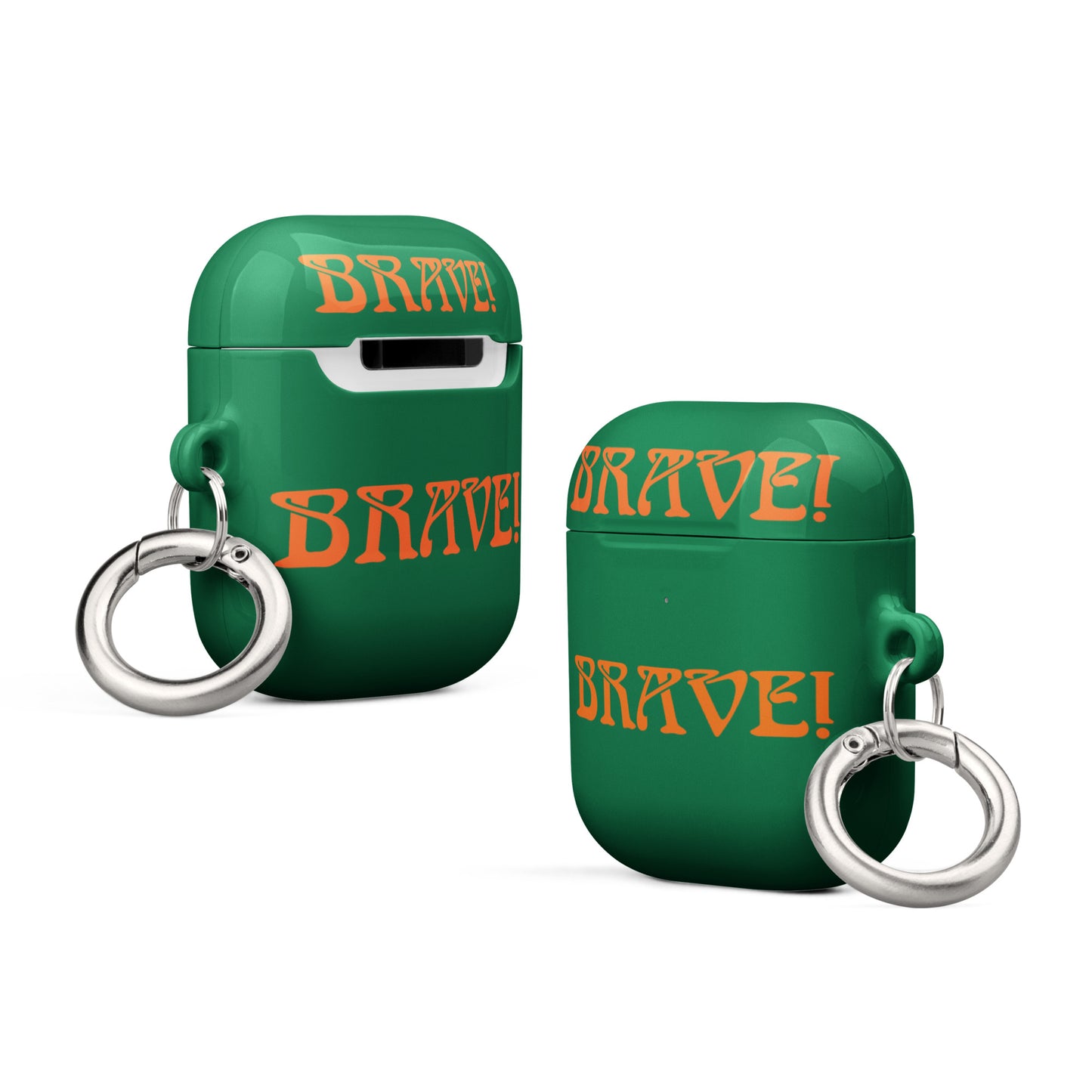 “BRAVE!”Green Case for AirPods®W/Orange Font