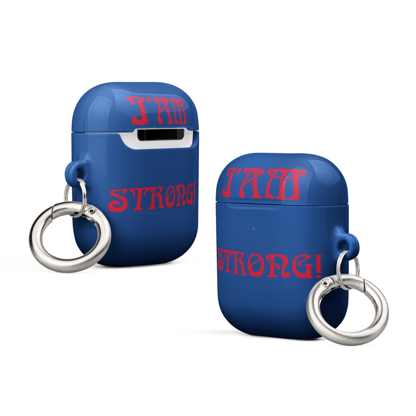 “I’AM STRONG!”Blue Case for AirPods® W/Red Font