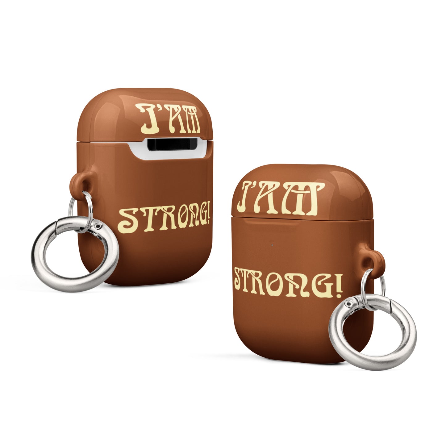 “I’AM STRONG!” Brown Case for AirPods® W/Banana Font