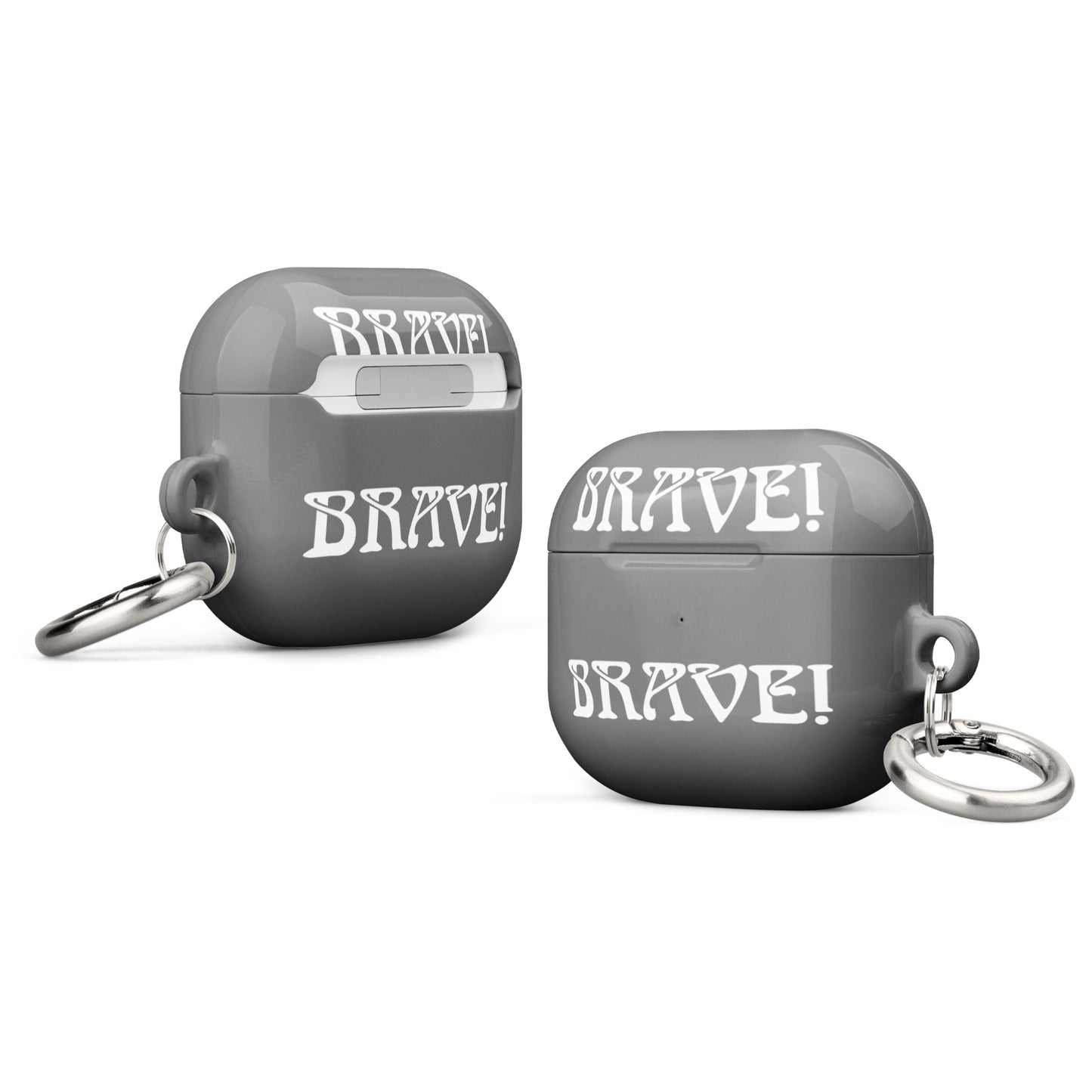 “BRAVE!”Grey Case for AirPods®W/White Font