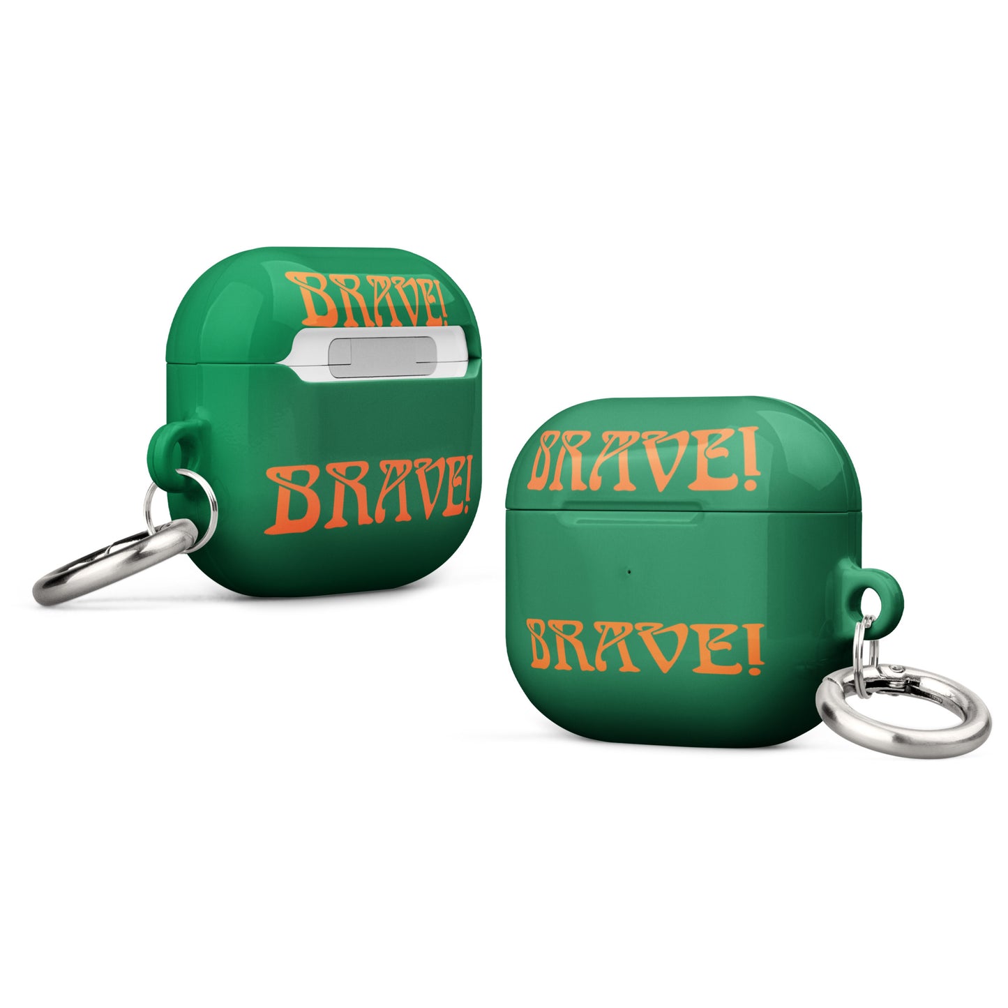 “BRAVE!”Green Case for AirPods®W/Orange Font