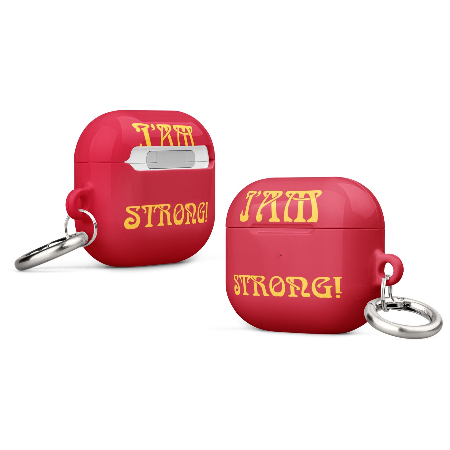 “I’AM STRONG!”Red Case for AirPods® W/Yellow Font