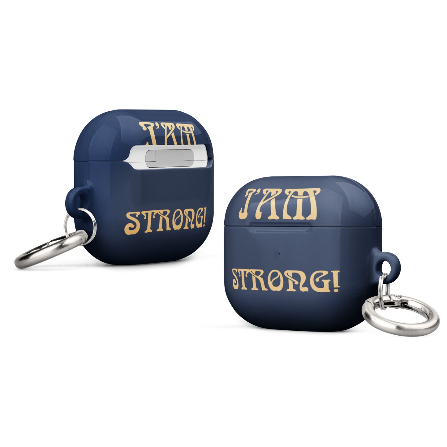 “I’AM STRONG!”Navy Case for AirPods® W/Fawn Font