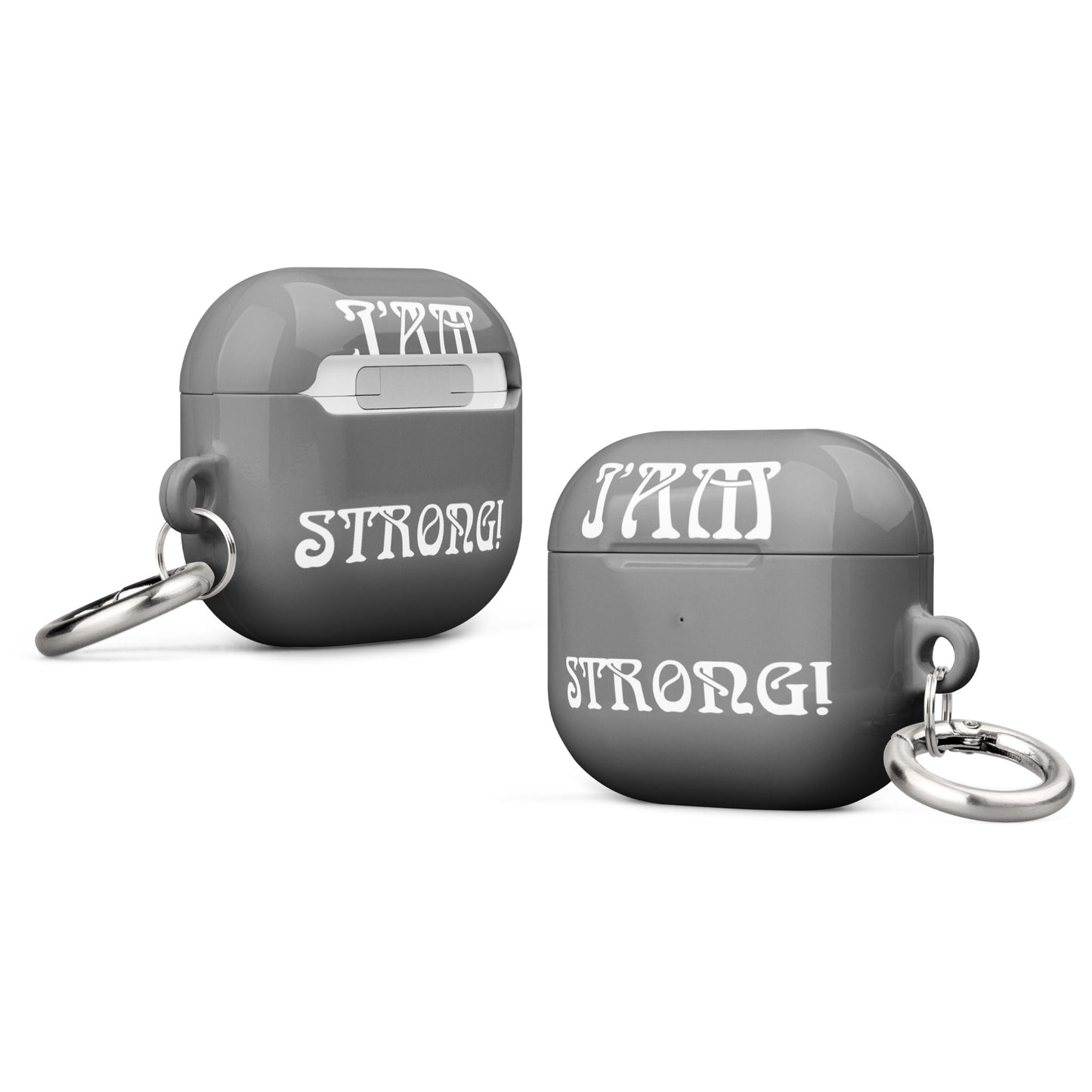 “I’AM STRONG!” Grey Case for AirPods® W/White Font