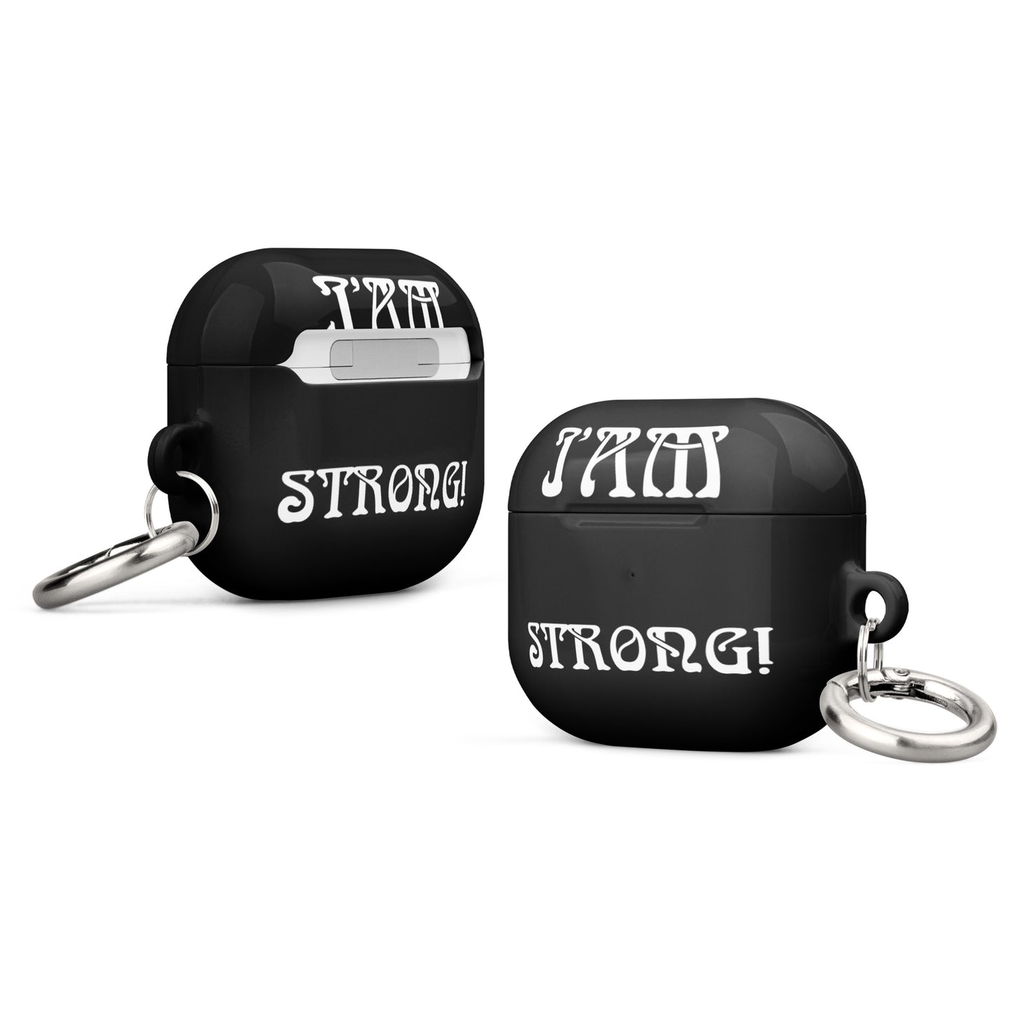 “I’AM STRONG!”Black Case for AirPods® W/White Font