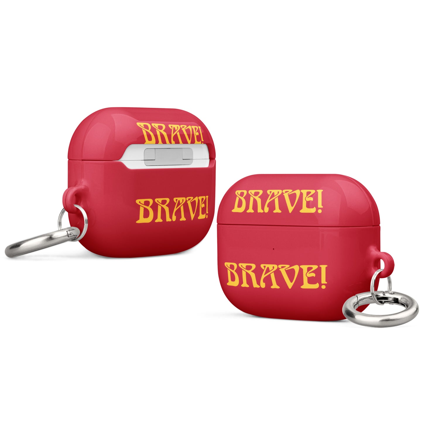 “BRAVE!”Red Case for AirPods®W/Yellow Font