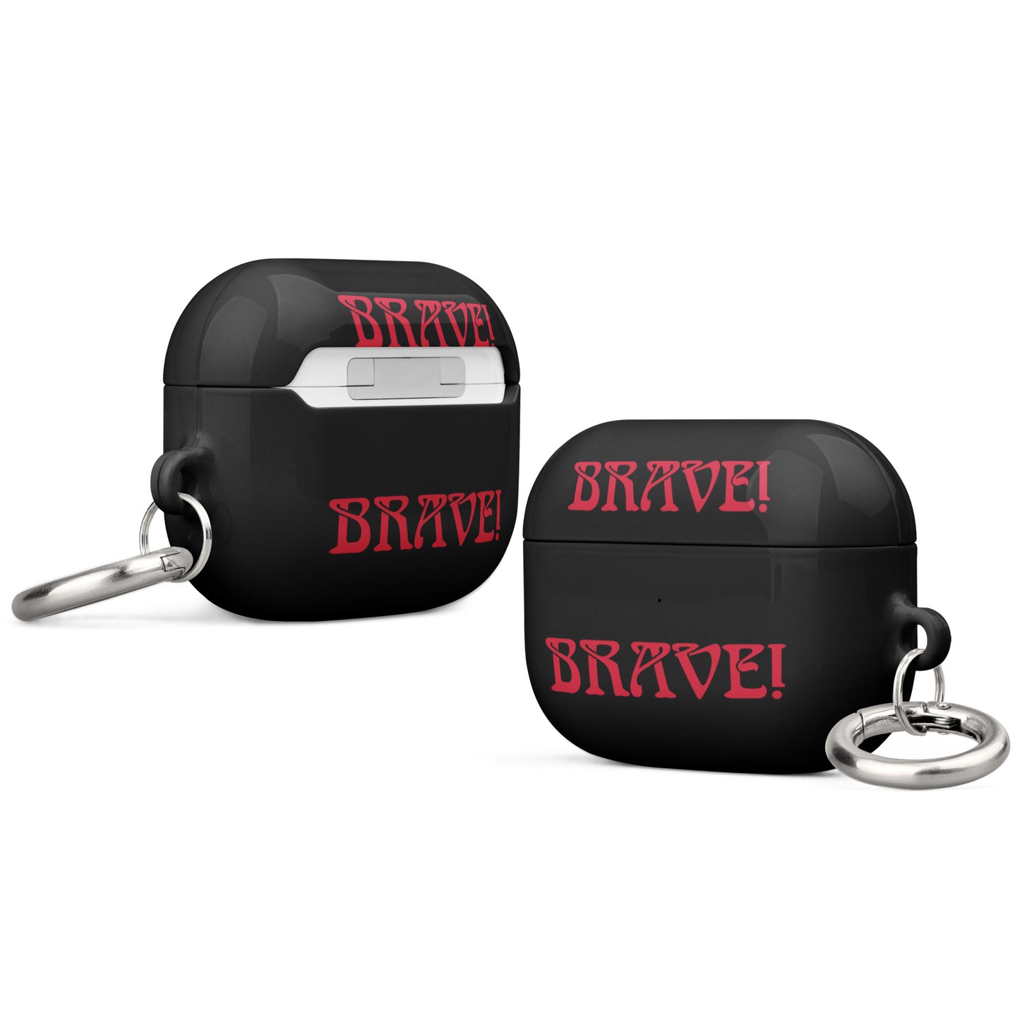 “BRAVE!”Black Case for AirPods®W/Red Font