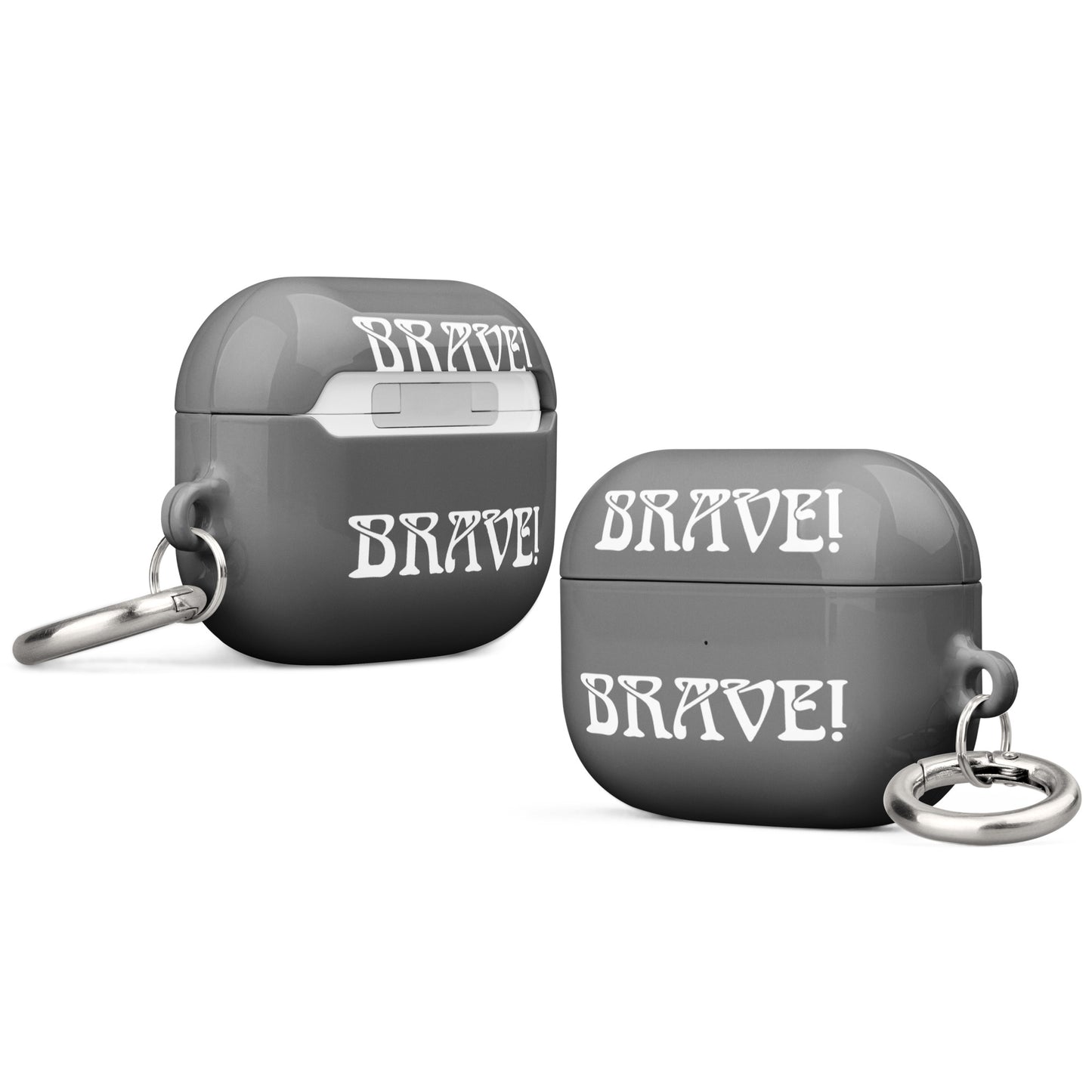 “BRAVE!”Grey Case for AirPods®W/White Font