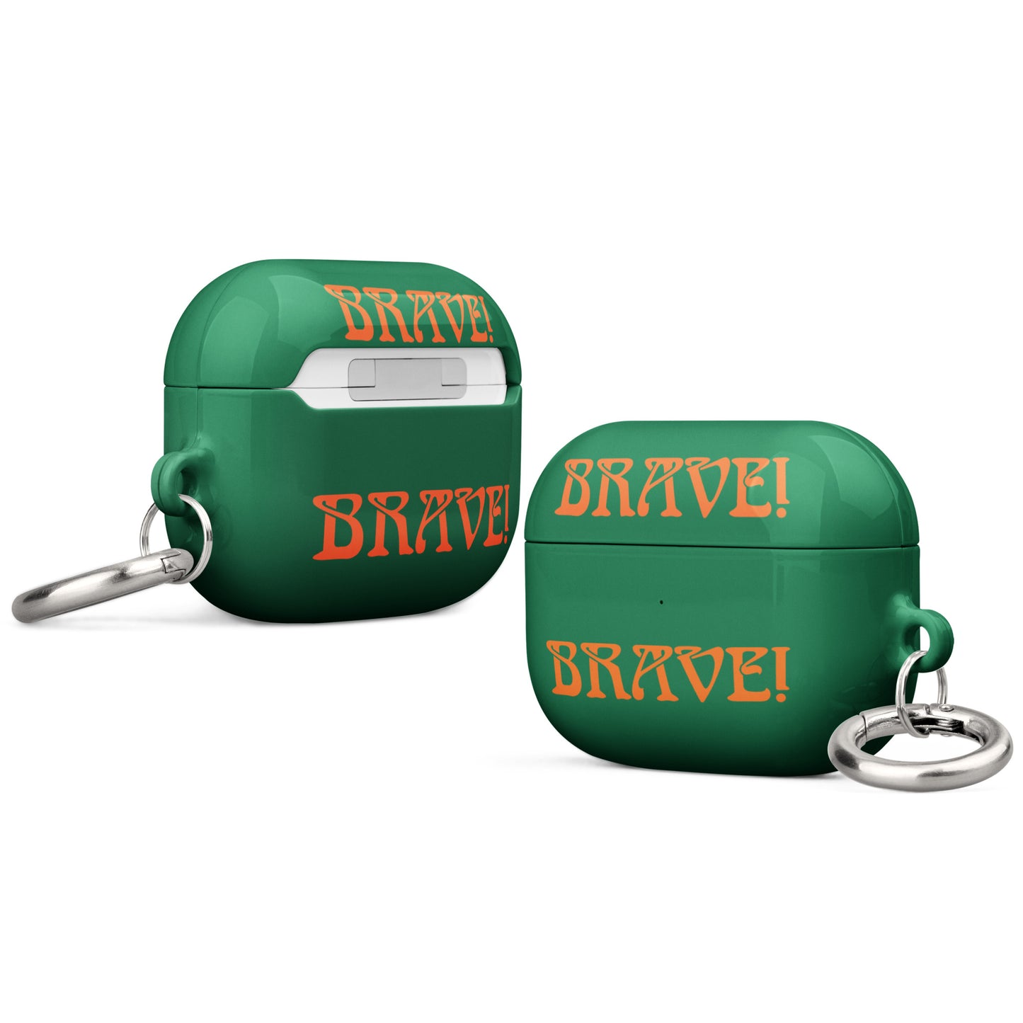 “BRAVE!”Green Case for AirPods®W/Orange Font