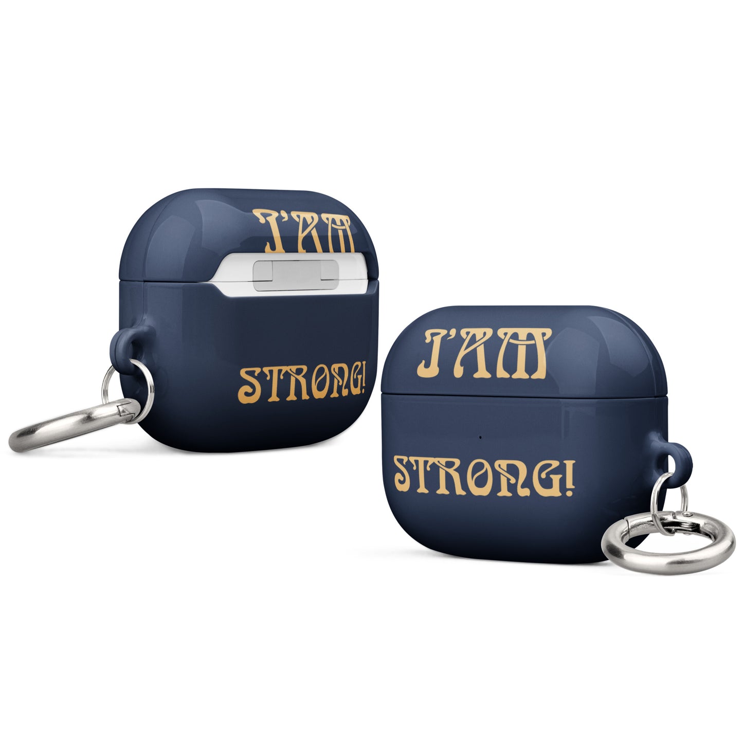 “I’AM STRONG!”Navy Case for AirPods® W/Fawn Font